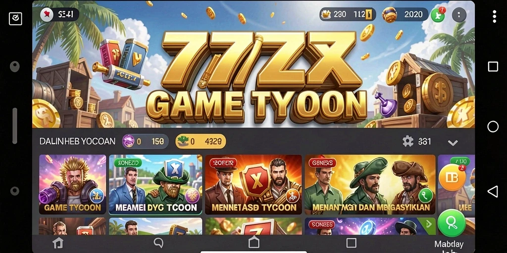Screenshot gameplay 777ZX menunjukkan manajemen bisnis yang menarik.
