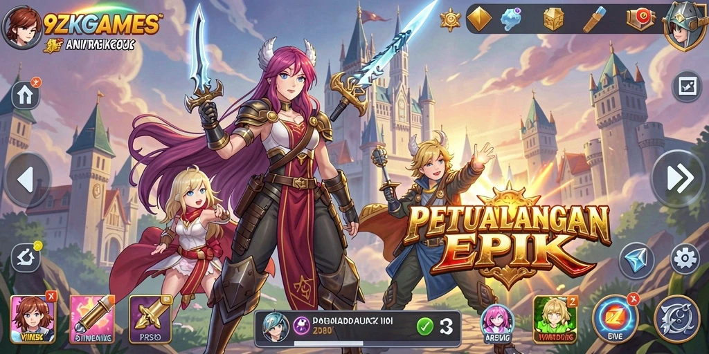Gameplay 9ZKGAMES dengan karakter anime dalam aksi epik.