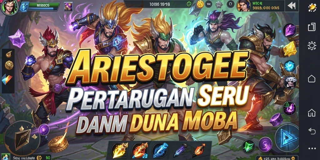 Tampilan gameplay seru ARIESTOGEL dalam pertempuran tim.