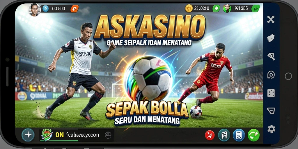 Tangkapan layar gameplay intens dalam ASKASINO yang menampilkan aksi sepak bola.