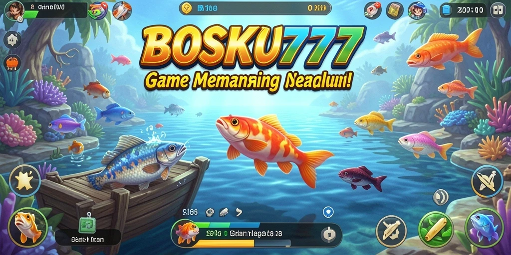 Tampilan atraktif gameplay dalam BOSKU777 yang menggambarkan aksi memancing.