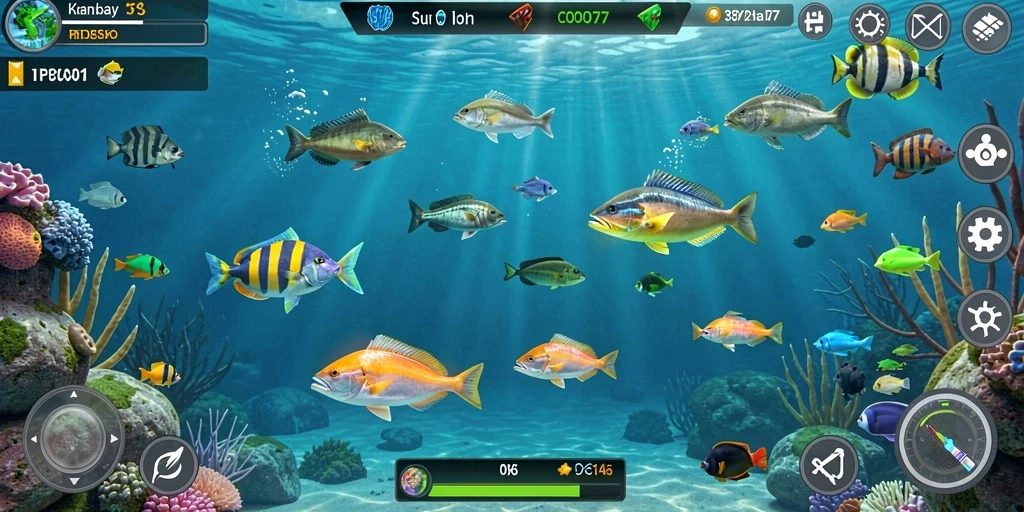 Tampilan gameplay COO77 yang memukau saat menembak ikan.