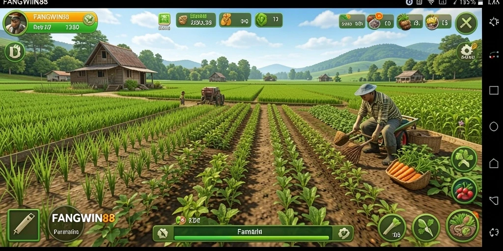 Screenshot gameplay FANGWIN88 menampilkan keseruan bertani dan memanen.
