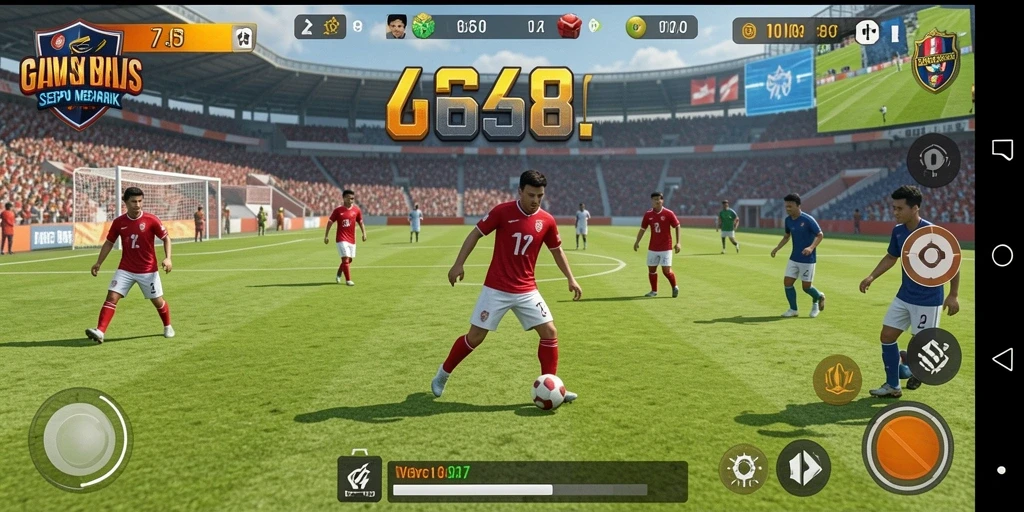 Screenshot G668 menampilkan aksi seru di lapangan sepak bola.