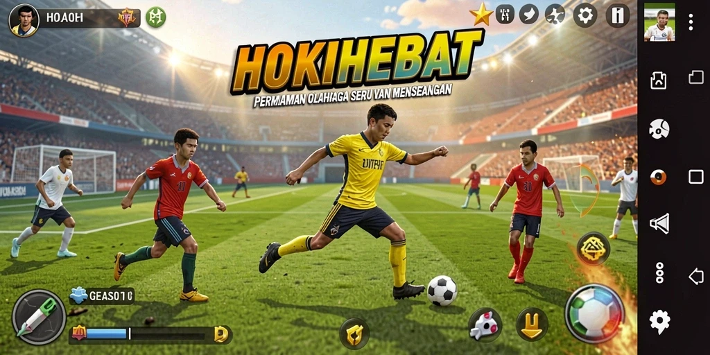 Tampilan utama HOKIHEBAT menampilkan gameplay menegangkan dengan aksi olahraga yang intens.
