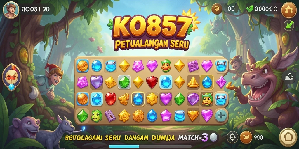 Tangkapan layar gameplay KO857 menampilkan momen seru dalam permainan match-3.