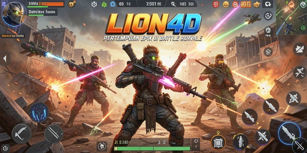 Gameplay seru dalam LION4D dengan aksi Battle Royale yang mendebarkan.