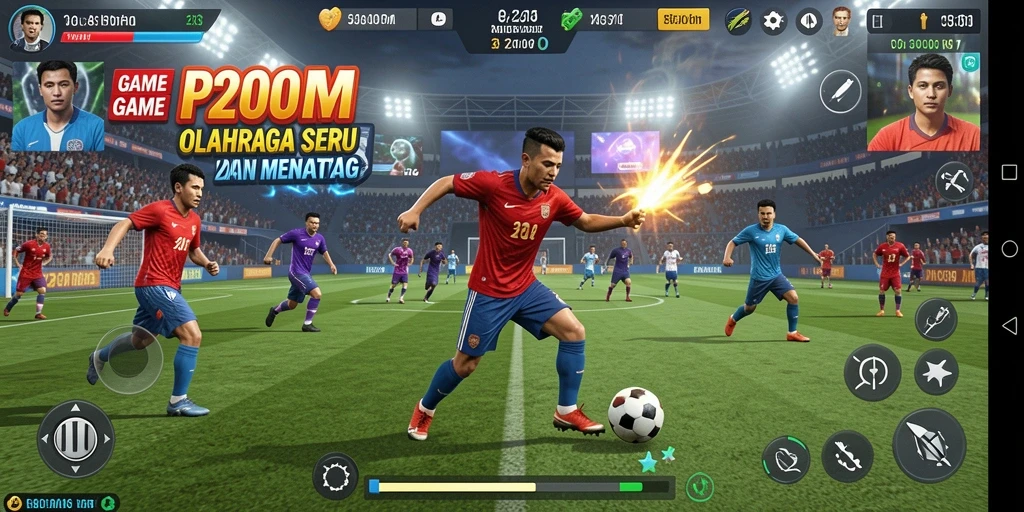 Tampilan screenshot P200M, menampilkan aksi seru di lapangan olahraga.