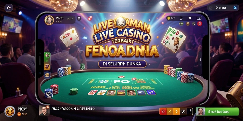 Gameplay PK95 yang mendebarkan dengan dealer langsung dan suasana kasino.