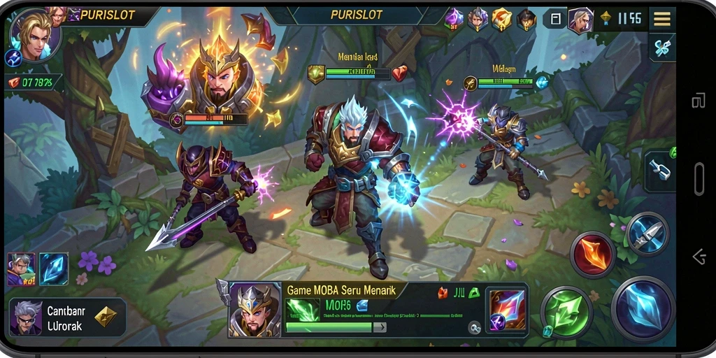 Screenshot gameplay <strong>PURISLOT</strong> menampilkan pertempuran seru antar pemain.