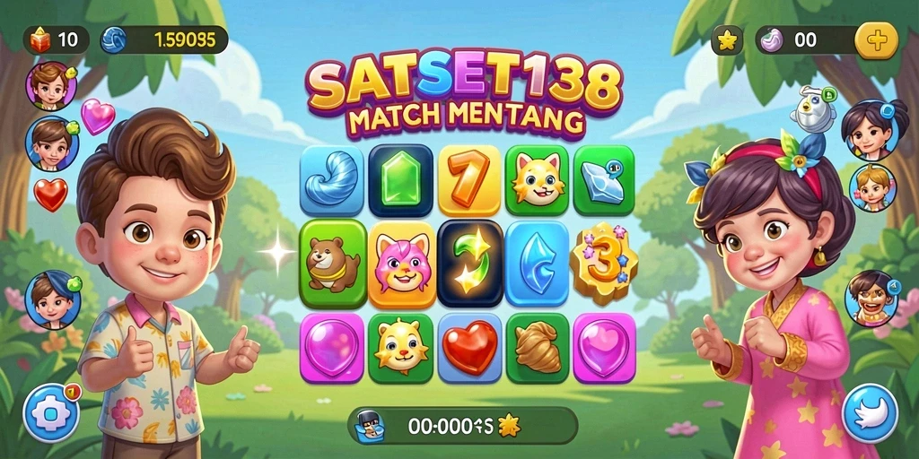 Tampilan gameplay SATSET138 dengan elemen match-3 yang menarik.