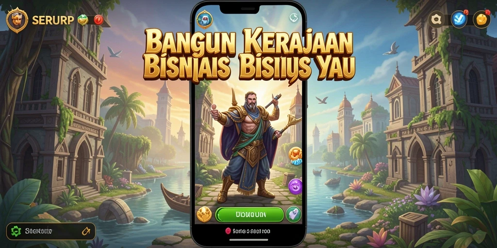 Tampilan gameplay SERURP yang menampilkan strategi bisnis.