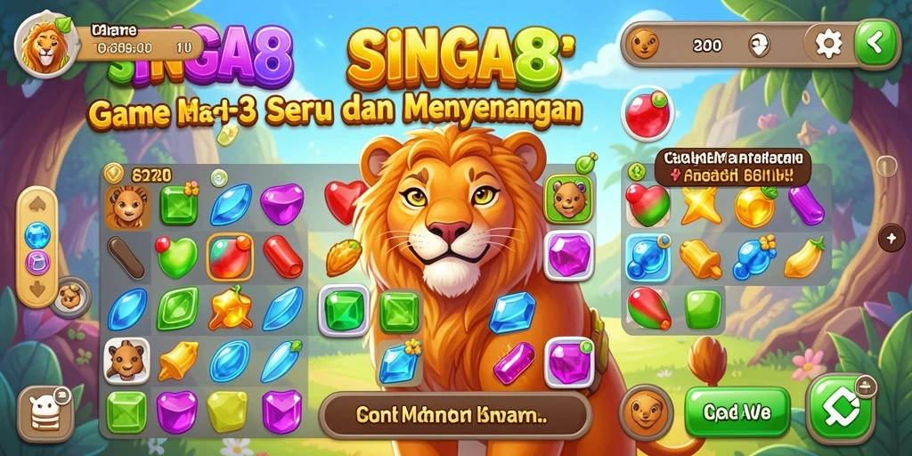 Gameplay seru SINGA8 dengan suasana Match-3 yang menantang.