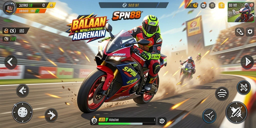 Screenshot SPN88 menampilkan aksi balapan motor yang mendebarkan dan visual yang menarik.