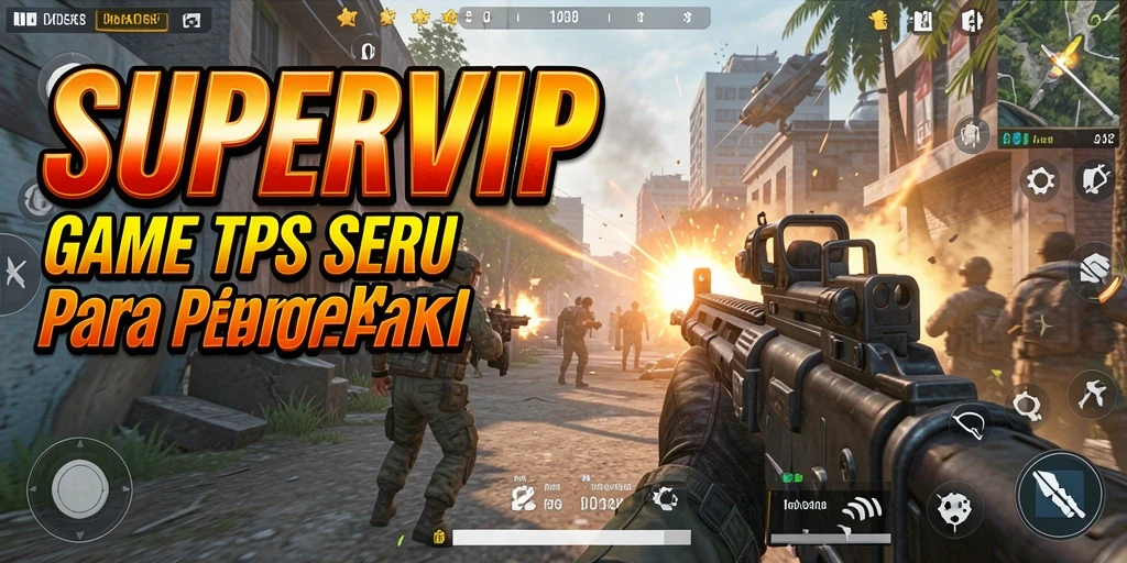 Tangkapan layar utama SUPERVIP menampilkan aksi seru dalam permainan TPS.