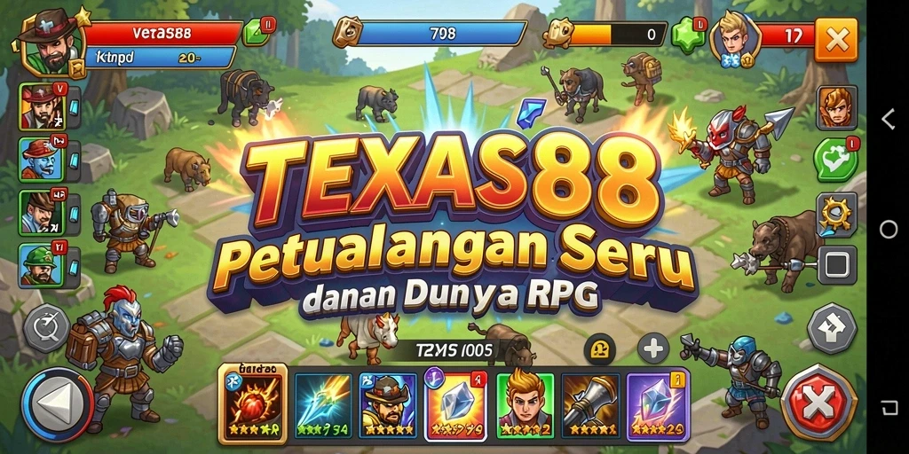 Screenshot utama TEXAS88 menunjukkan aksi pertarungan mendebarkan dalam permainan RPG.