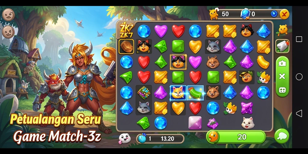 Tangkapan layar gameplay ZK7 yang menarik dan penuh warna.
